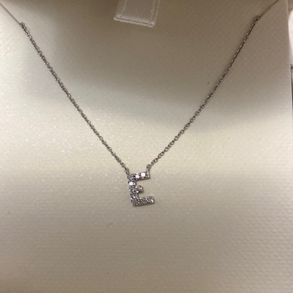 Covet Diamond Pavé Initial 14k White Gold Necklace initial “E” - Picture 2 of 3